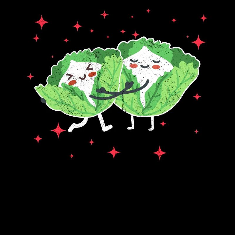 Cute White Cabbage Couple Hugging White Cabbage