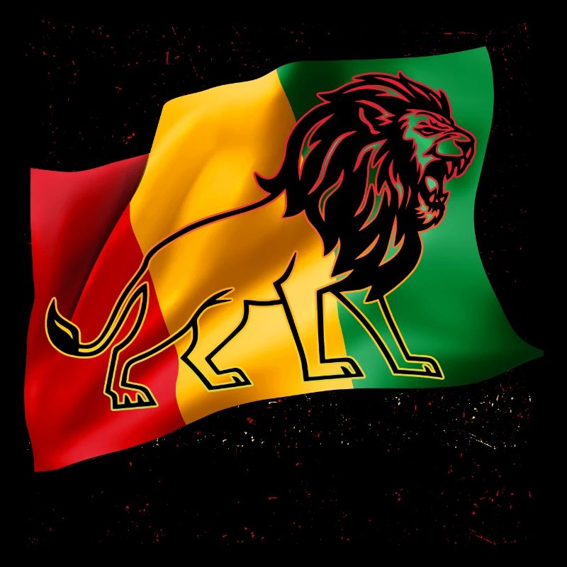 Drapeau ROuge Jaune Vert Rasta Lion