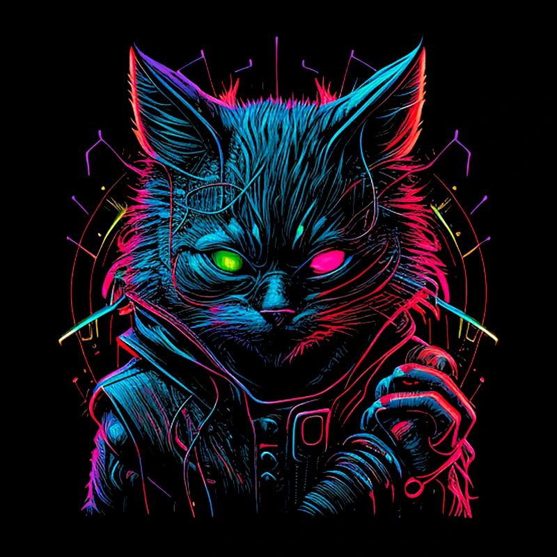 Neon Punk Hacker Cat