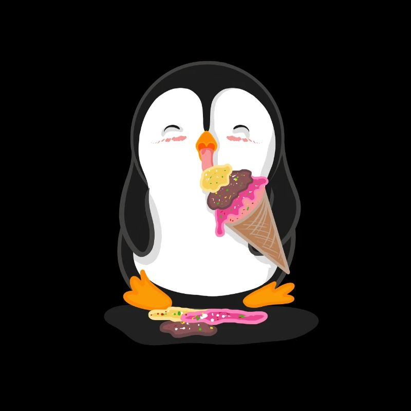 Pinguin isst Eiscreme