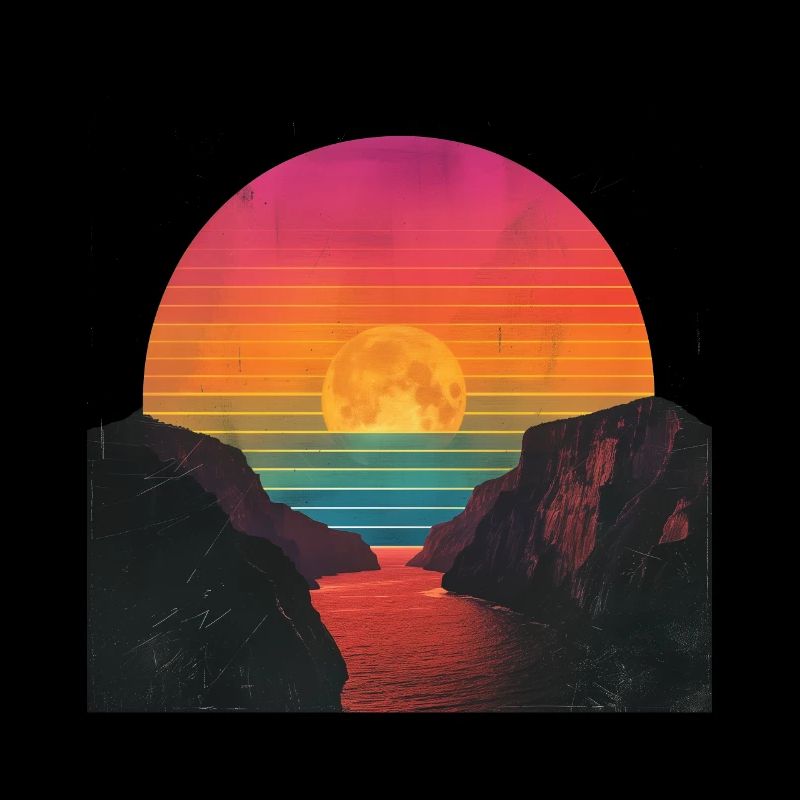 Retro Sunset Outdoor River 80s Vintage