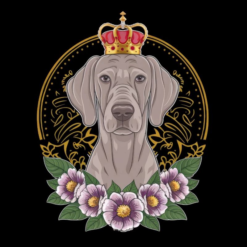 Weimaraner mit Krone und hübschen Blumen