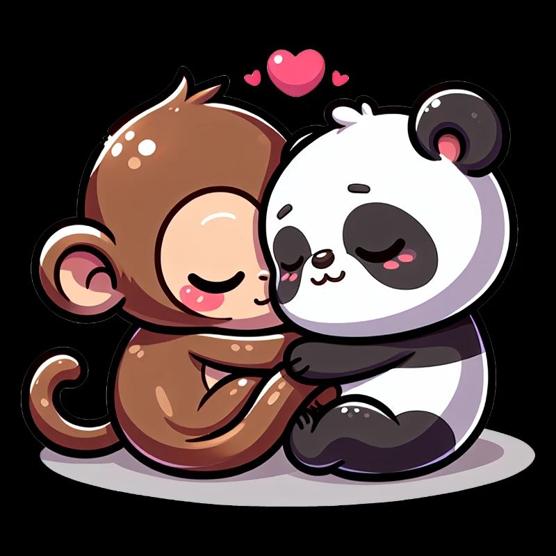Cuddling Monkey And Panda In Love