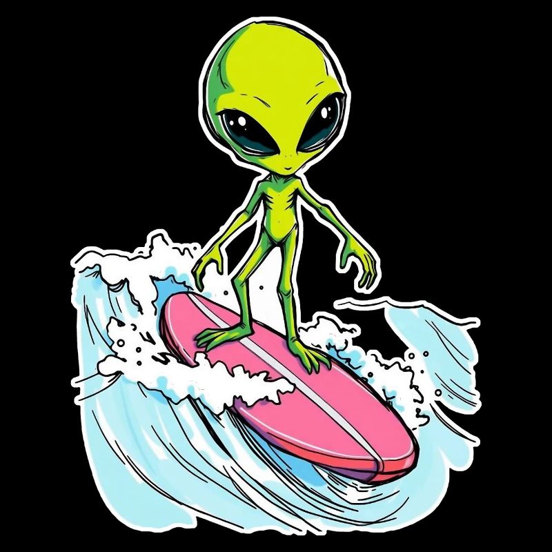 Alien is surfing the Ocean Waves 1