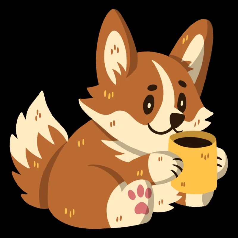 Corgi buvant du café