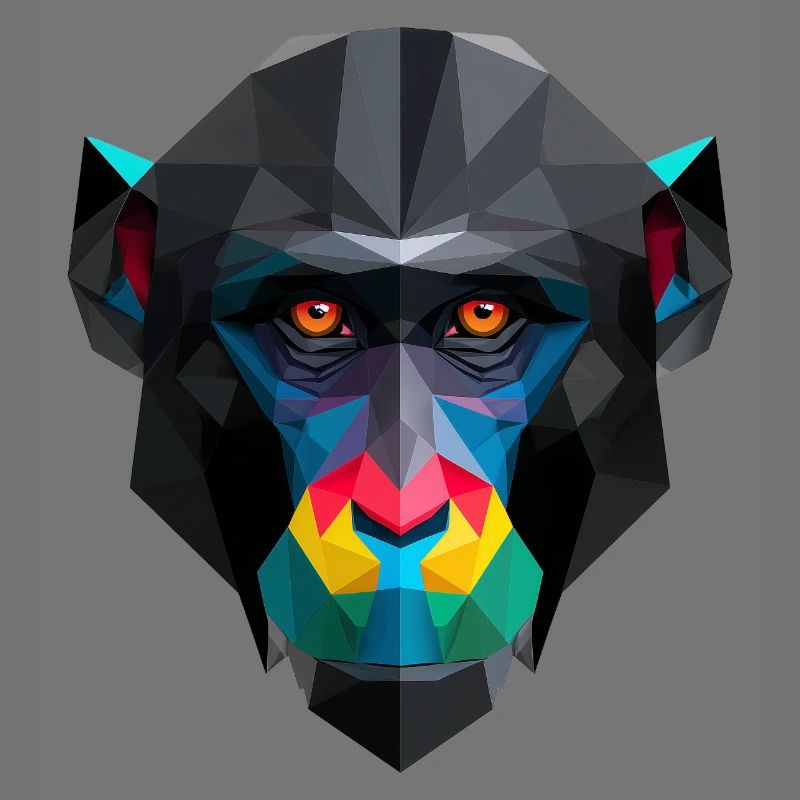 Colored Low-Poly Monkey Portrait