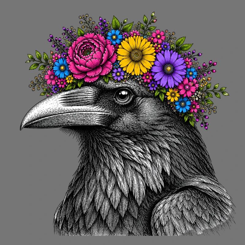 Crow's Head with Flower Crown