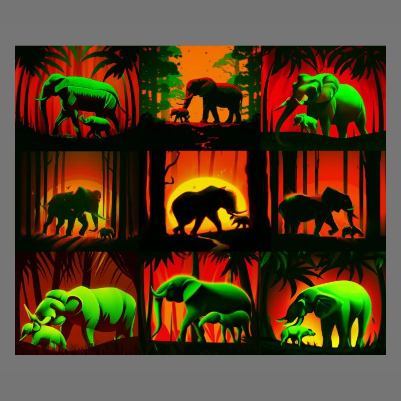 Elephants Pattern Design - Red/Green