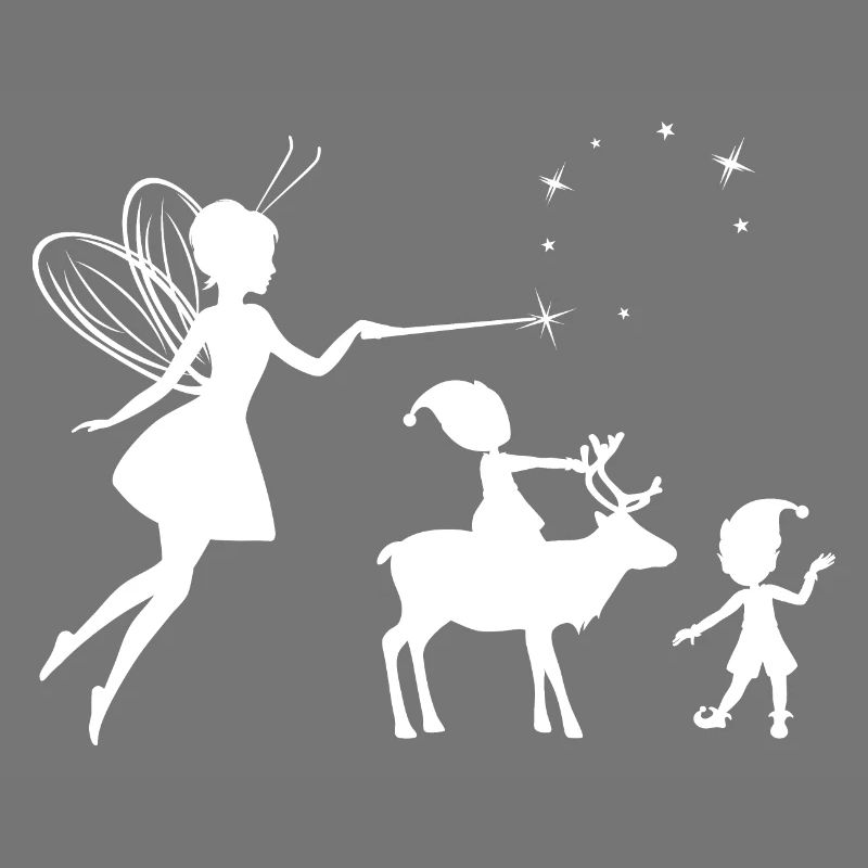 Silhouettes blanches d’une fée et d’elfes
