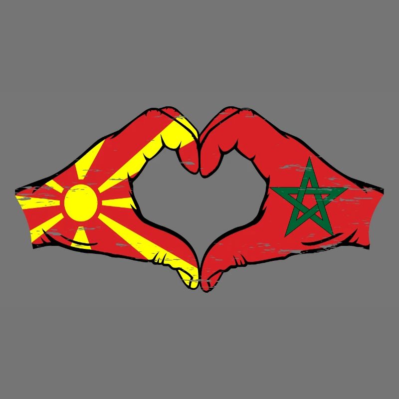 Macédoine Maroc drapeau mains forme de coeur utilisé
