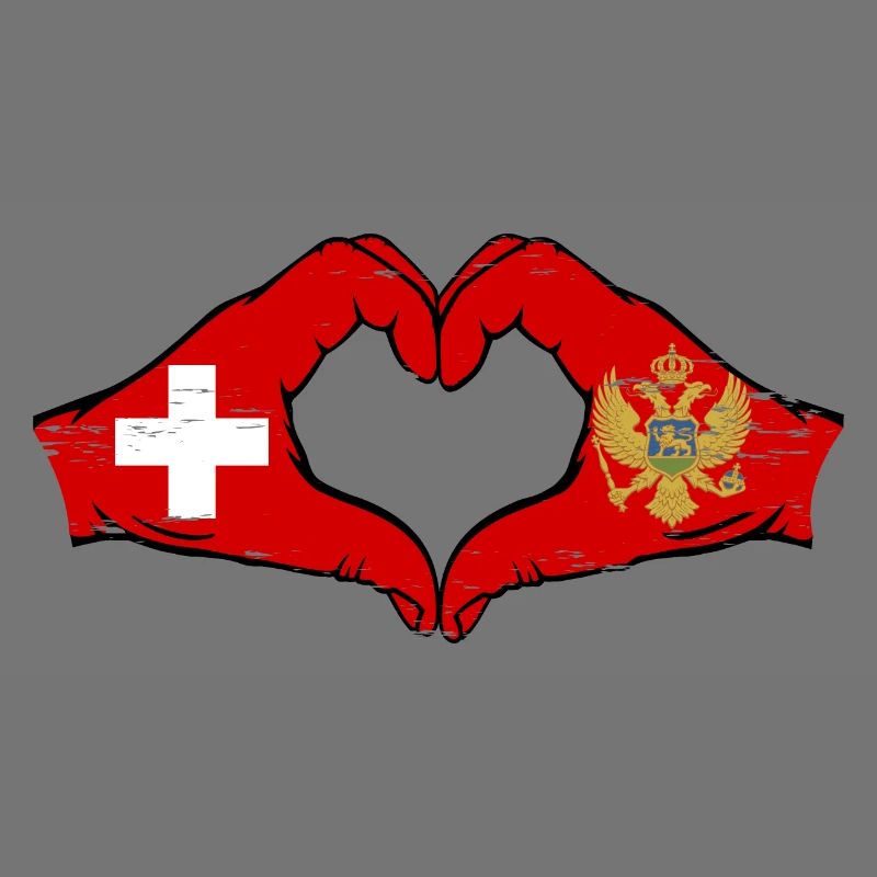 Suisse Monténégro drapeau mains forme de coeur utilisé