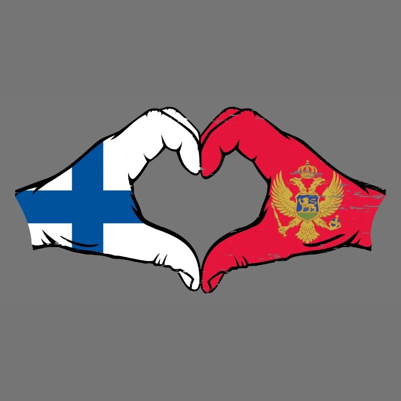 Finlande Monténégro drapeau mains forme de coeur utilisé