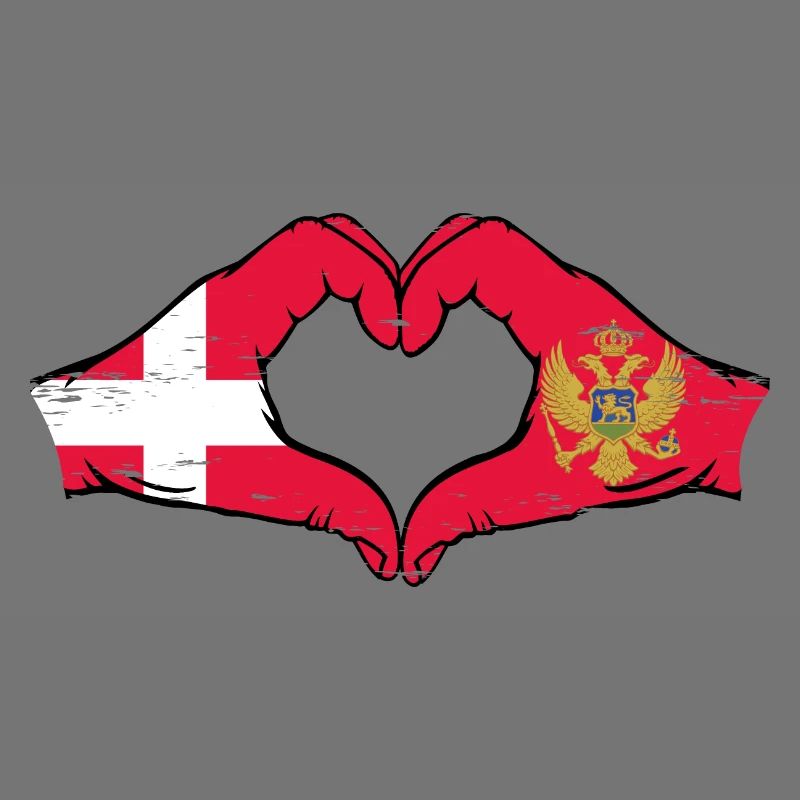 Danemark Monténégro drapeau mains forme coeur utilisé
