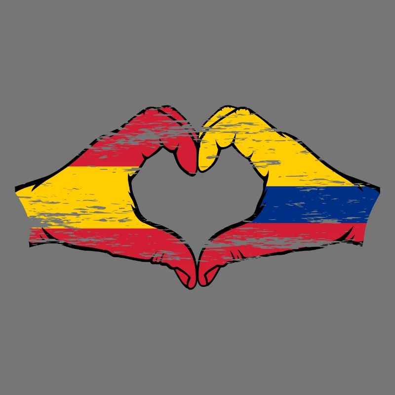 Espagne Colombie Drapeau Mains Coeur Forme Utilisé