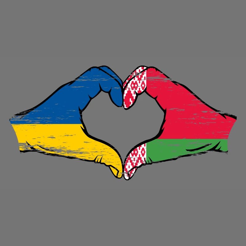 Ukraine Biélorussie drapeau mains coeur forme utilisé