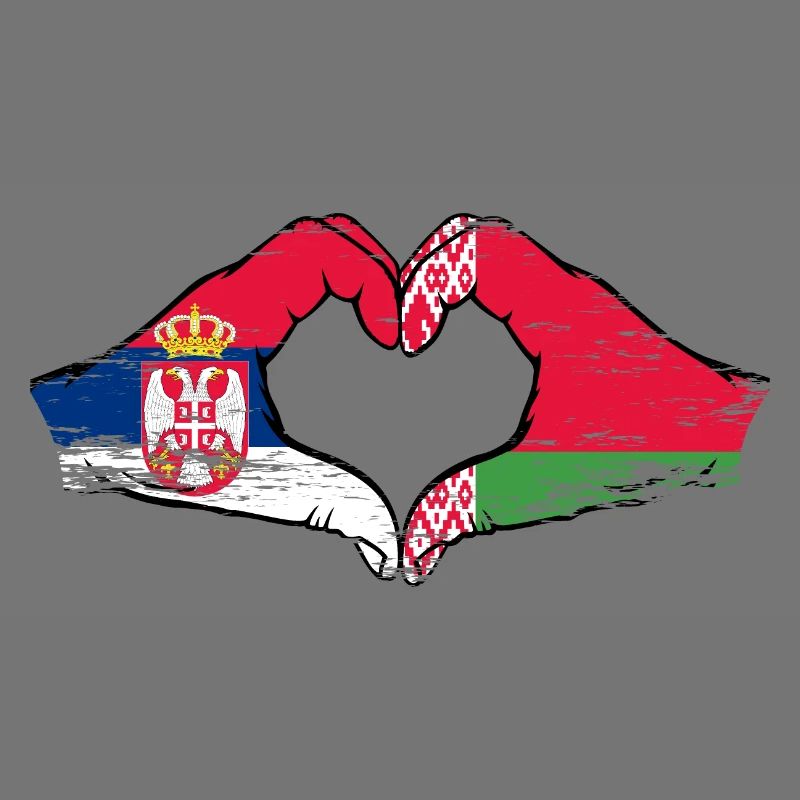 Serbie Biélorussie drapeau mains coeur utilisé