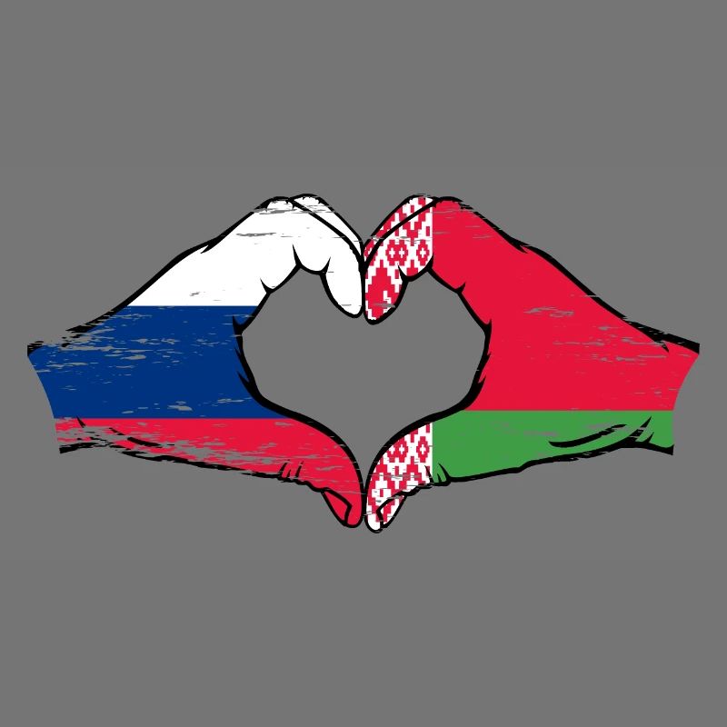 Russie Biélorussie drapeau mains coeur forme utilisé