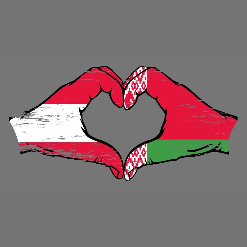 Austria Belarus Flag Hands Heart Shape Used