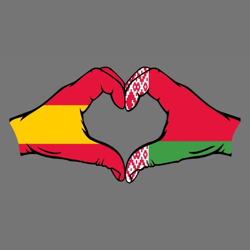 Espagne Biélorussie Drapeau Mains Coeur Forme