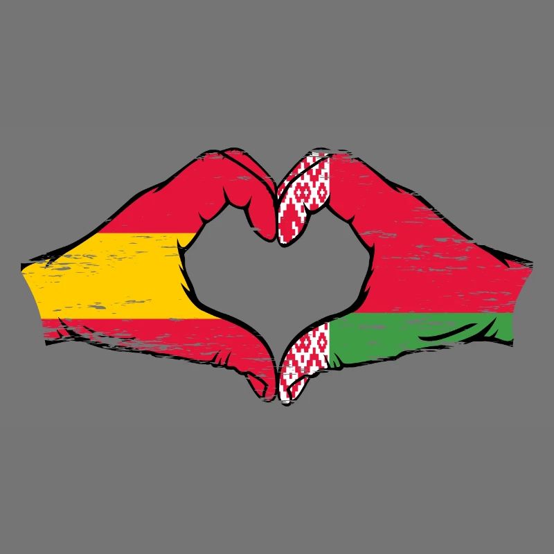Espagne Biélorussie drapeau mains coeur utilisé