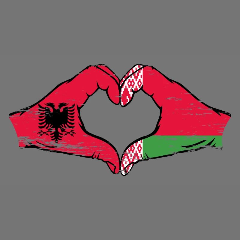 Albanie Biélorussie Drapeau Mains Coeur Forme Utilisé