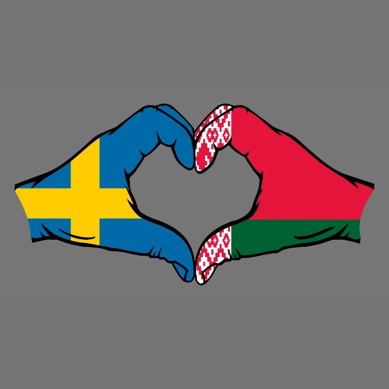 Suède Biélorussie Drapeau Mains Coeur Forme