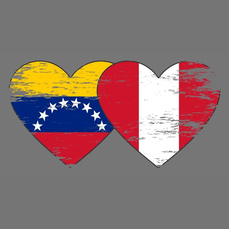 Venezuela Pérou Drapeau Mains Coeur Forme Utilisé