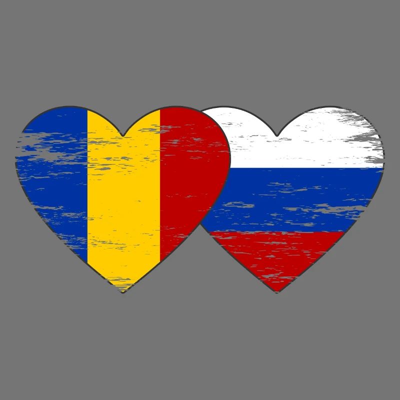 Roumanie Russie Drapeau Coeur Utilisé