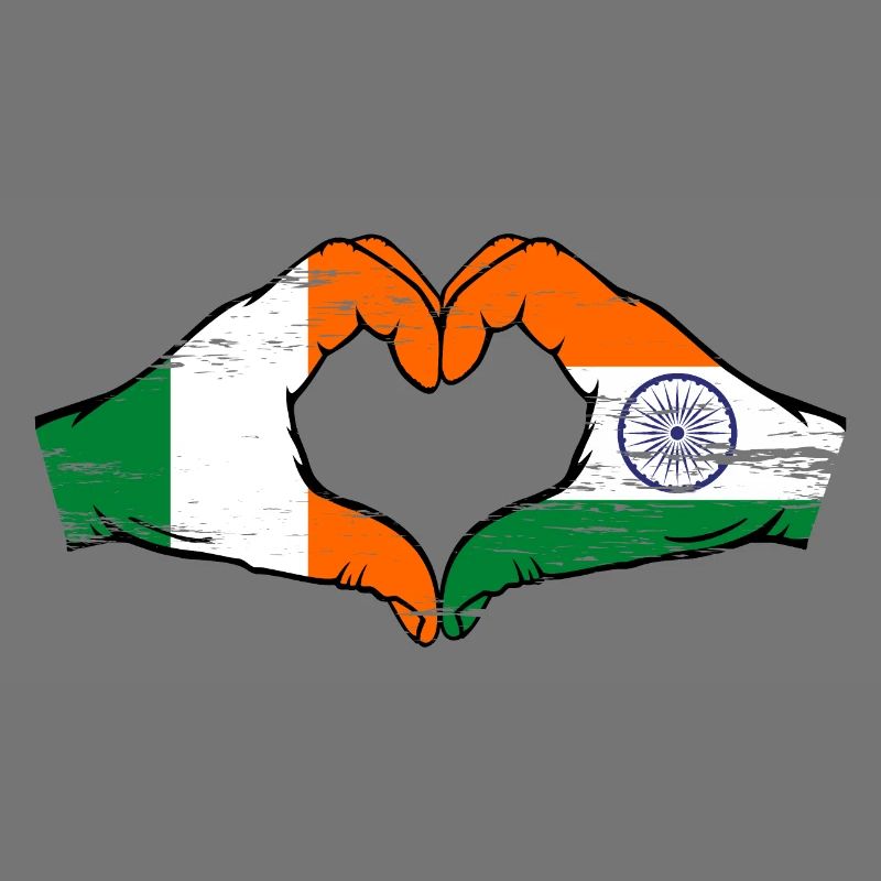 Irlande Inde Drapeau Mains Coeur Forme Utilisé