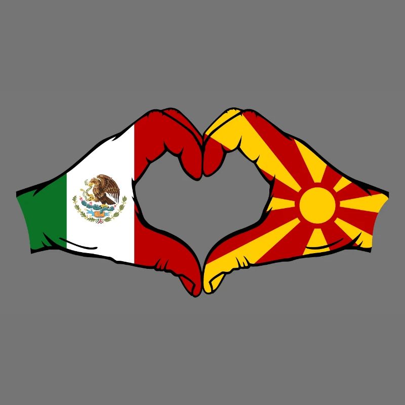 Mexique Macédoine Drapeau Mains Coeur Forme