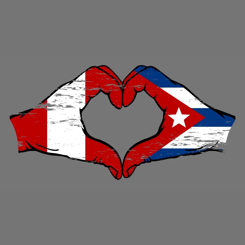 Pérou Cuba drapeau mains forme de coeur utilisé