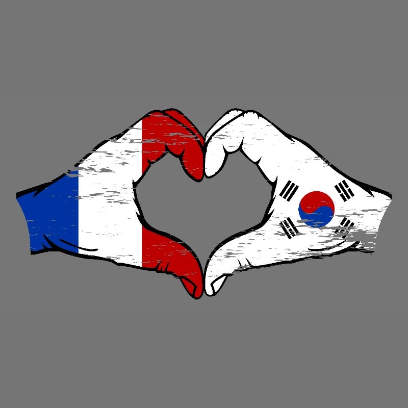 France Corée du Sud Drapeau Mains Coeur Forme Utilisé
