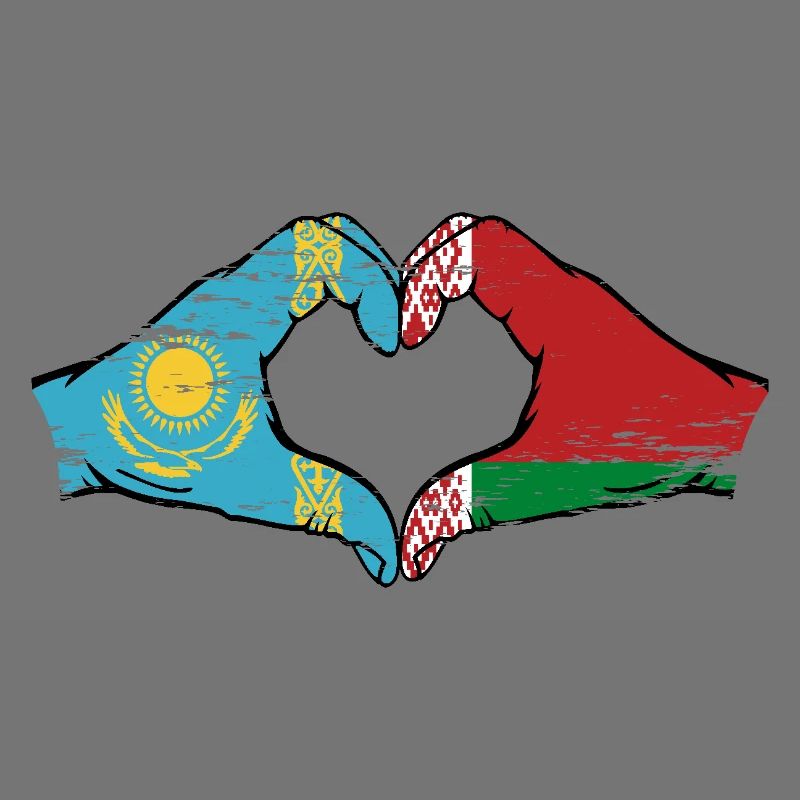 Kazakhstan Biélorussie drapeau mains forme de coeur utilisé