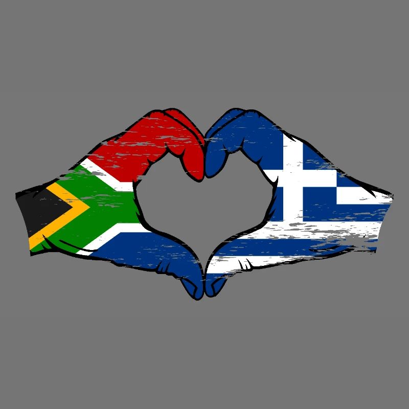 Afrique du Sud Grèce Drapeau Mains Coeur Forme Utilisé