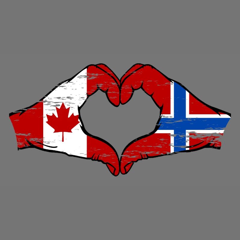 Canada Norvège drapeau mains forme de coeur utilisé