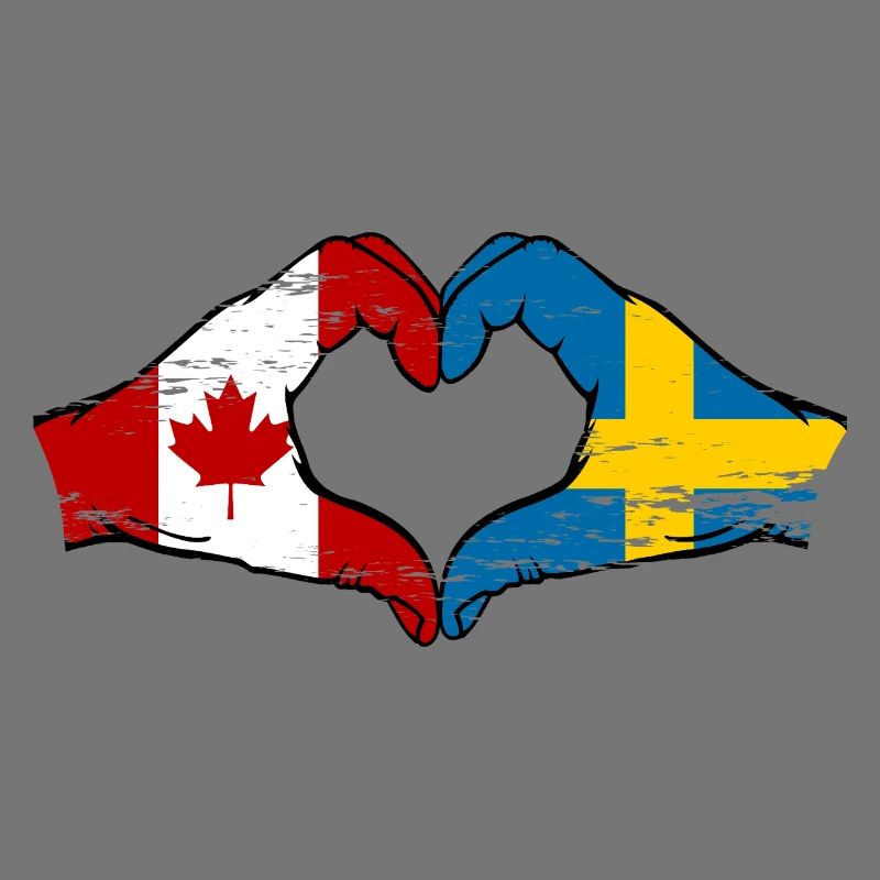 Canada Suède Drapeau Mains Coeur Forme Utilisé