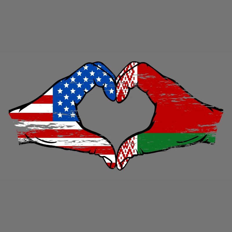 États-Unis Biélorussie drapeau mains forme de coeur utilisé