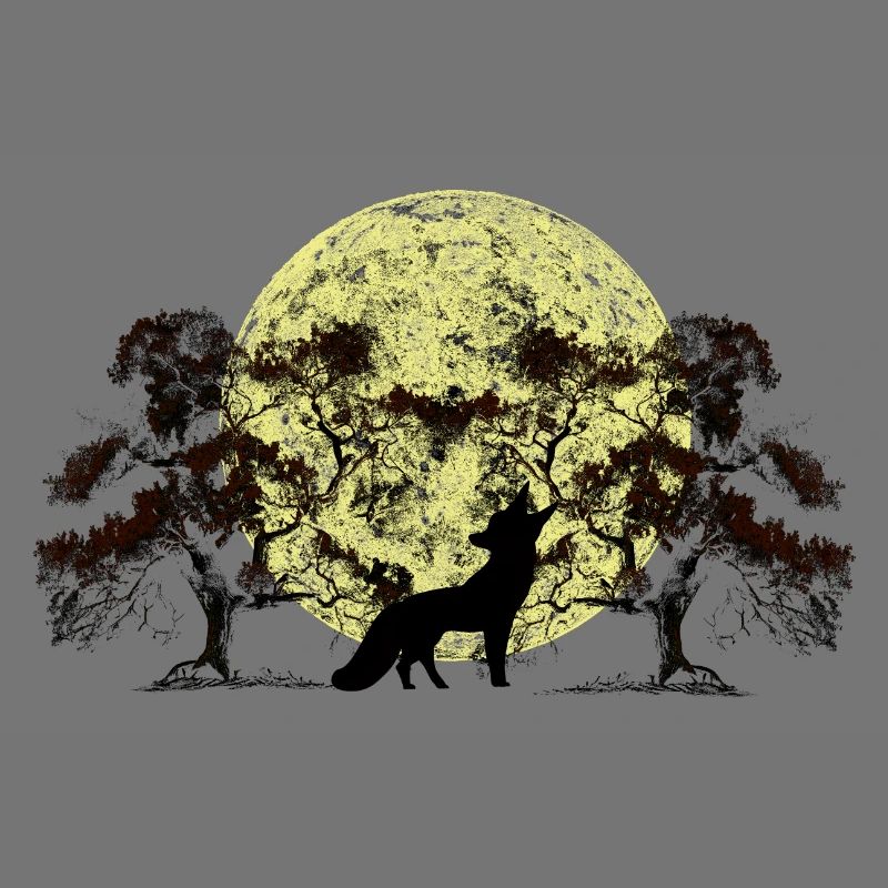 Moon, Forest, Fox, Foxes, Trees, Tree