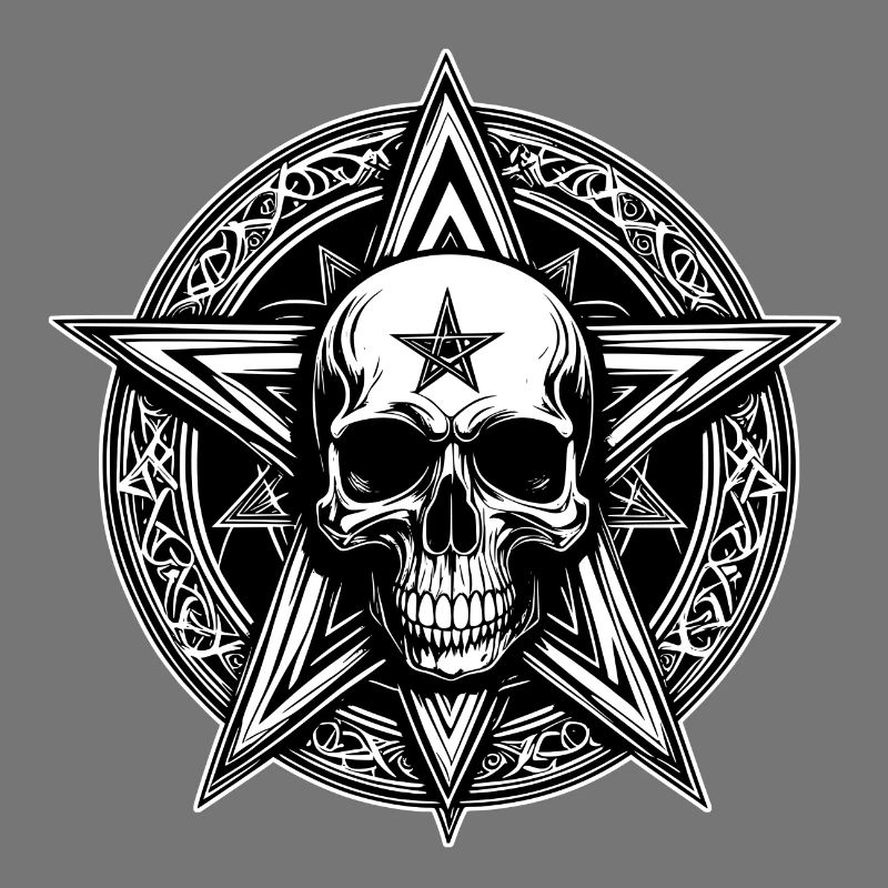 Skull with pentagram as line drawing