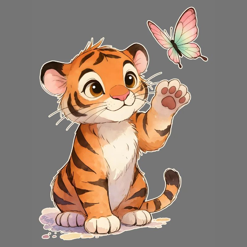 Kawaii Tiger avec papillon 🐯🦋 – Conception du tender