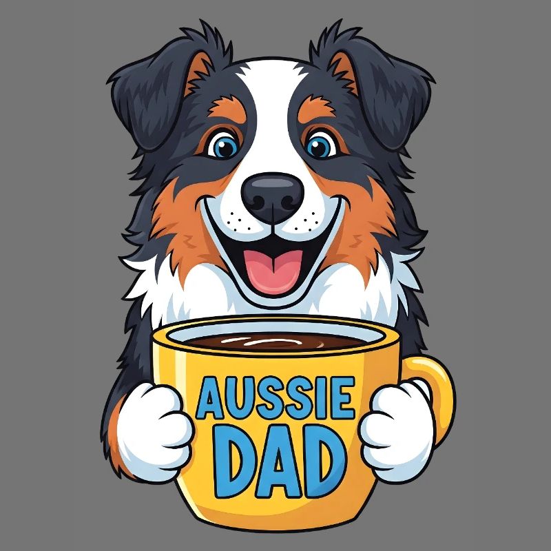 Australian Shepherd with Coffee Mug - Aussie Dad