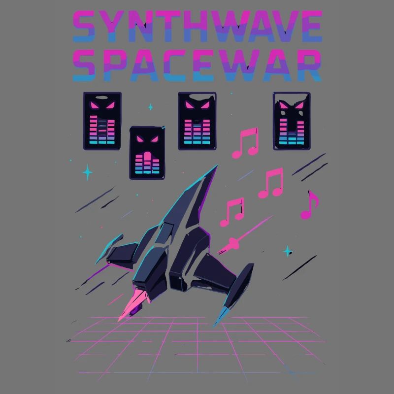 SYNTHWAVE SPACEWAR Vaisseau Rétro Neon 80s