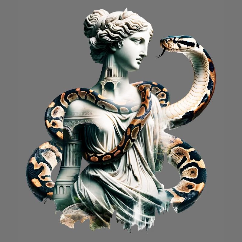 Aphrodite et serpent avec effet de double exposition