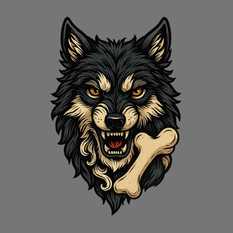 Wolf Attack: Wolf's Head with Bone