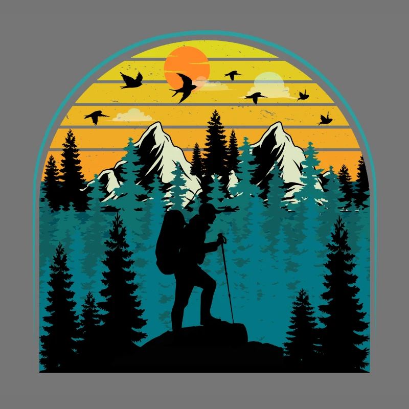 Hiking retro sunset hikers Wanderer