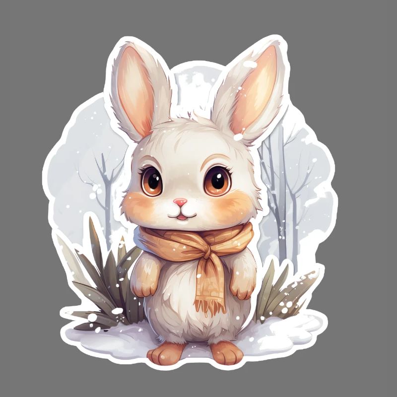 Lapin dans la neige avec écharpe