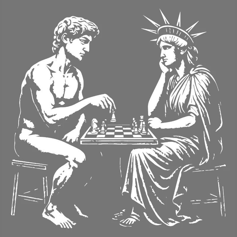 David joue aux échecs avec la Statue de la Liberté