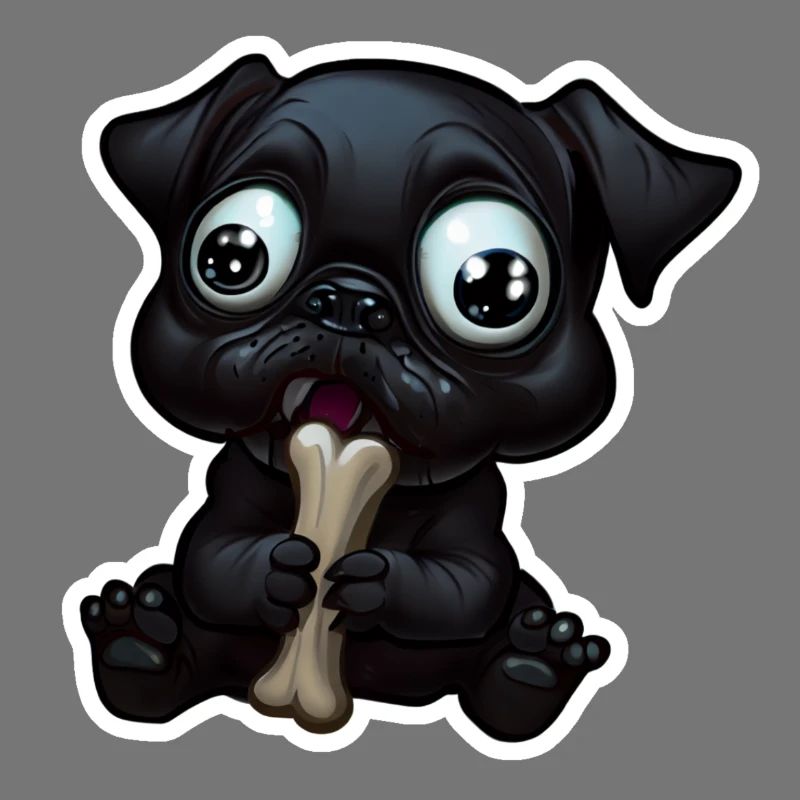 Petit bouledogue noir mangeant un os