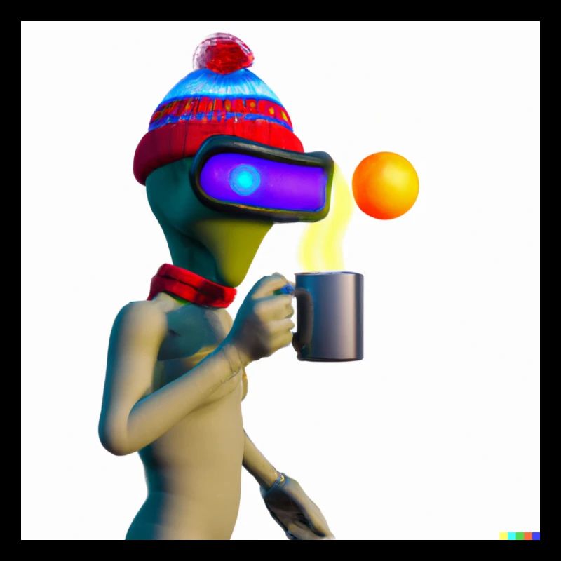 alien with cup