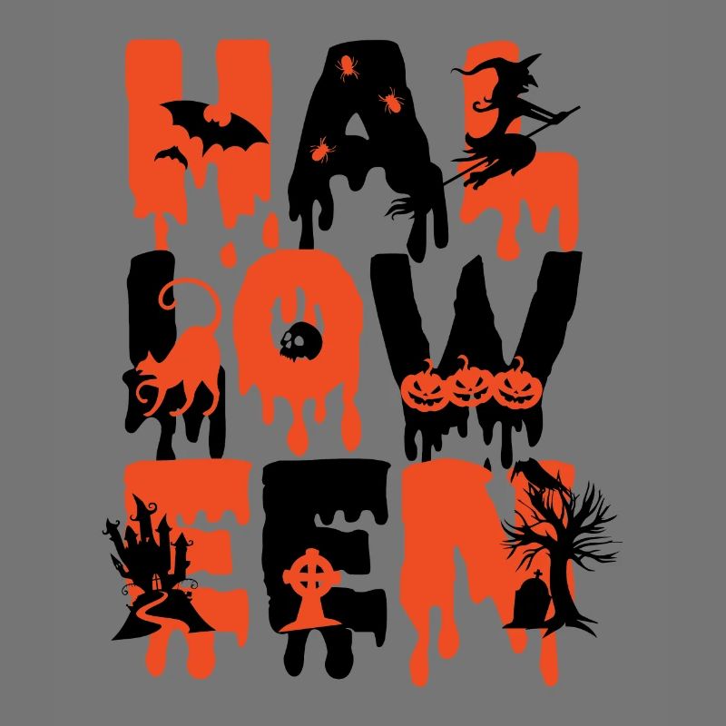 Halloween Witch, Bat, Pumpkin, Cat, Graveyard